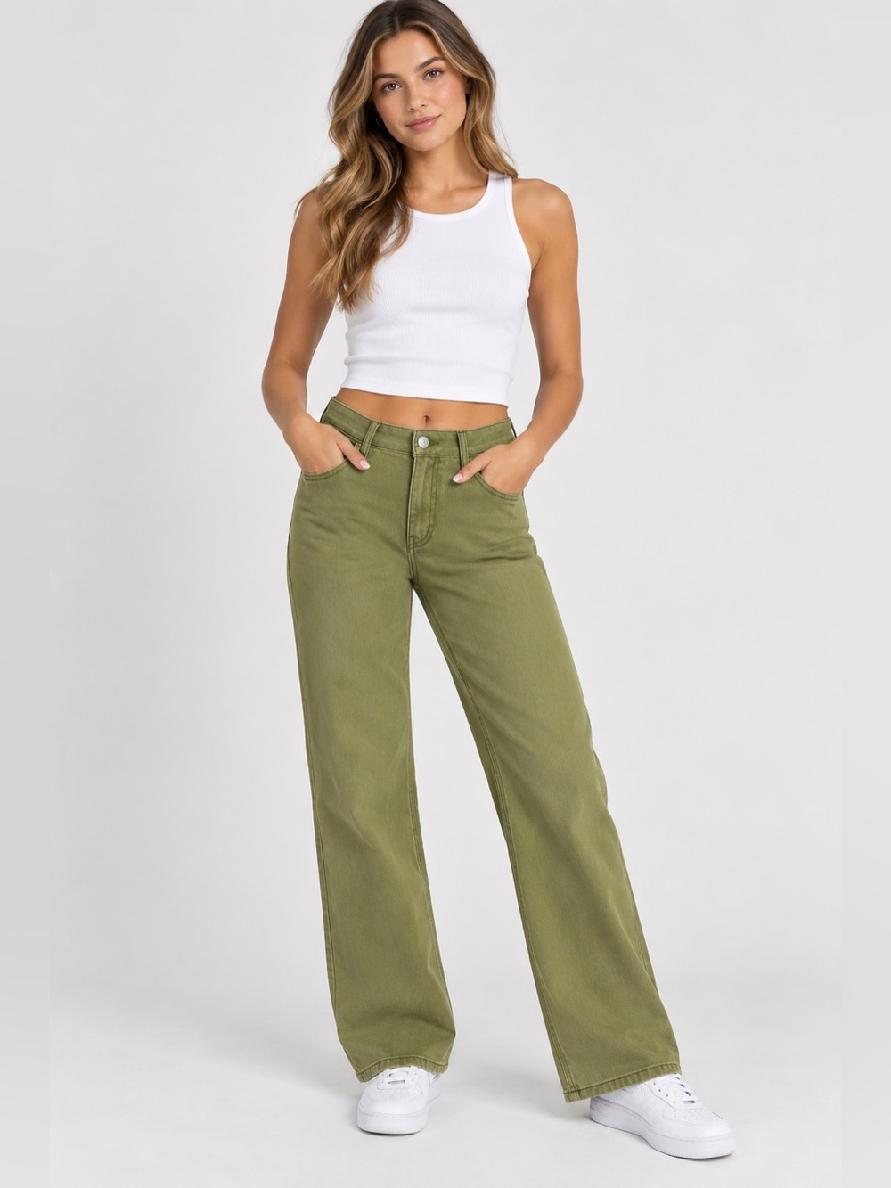 Forever 21 90’s Fit Olive Green Denim Women’s 28 Pants NWT Relaxed Fit Callout